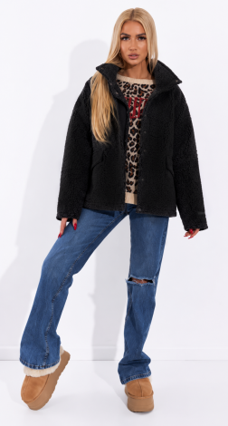 Short eco-fur coat karakul black - Image 10