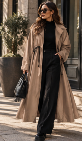 Trendy beige lightweight trench coat