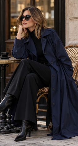 Trendy blue lightweight trench coat