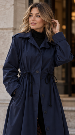 Trendy blue lightweight trench coat