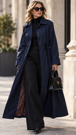 Trendy blue lightweight trench coat