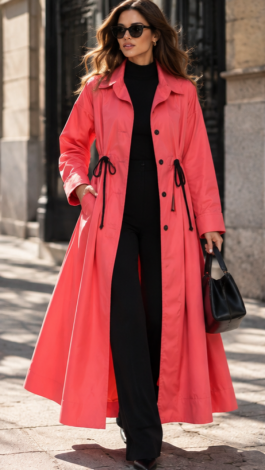Trendy coral lightweight trench coat