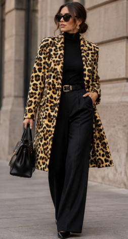 Longline leopard-print jacket-coat in textured fabric - Image 4