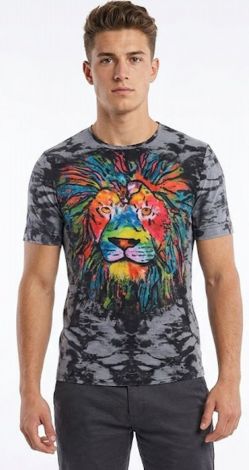 Graphic Rainbow Lion T-Shirt (Dark Tie-Dye Marble)