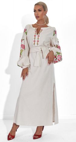 Лляна сукня з вишивкою Петриківський розпис