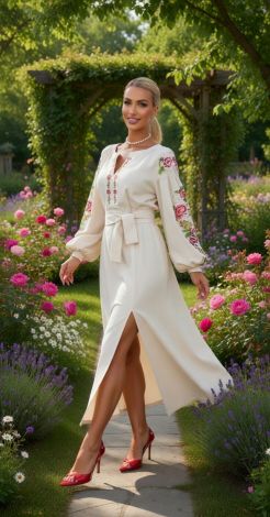 Льняное платье с вышивкой Петриковская роспись 