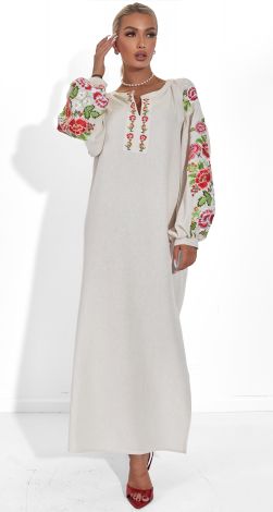 Лляна сукня з вишивкою Петриківський розпис