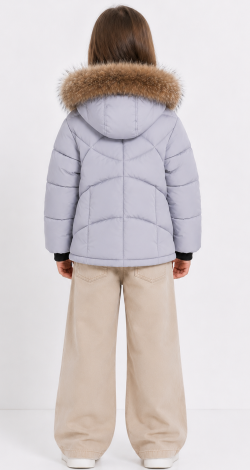 Girls winter jacket with natural fur grey