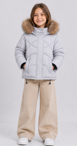 Girls winter jacket with natural fur grey