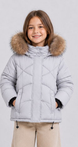 Girls winter jacket with natural fur grey
