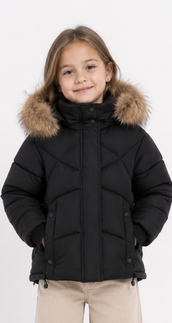 Girls winter jacket with natural fur black
