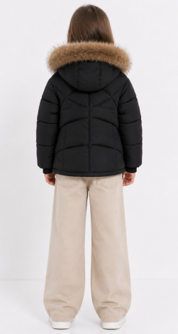 Girls winter jacket with natural fur black