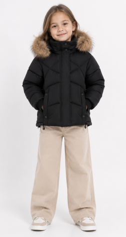Girls winter jacket with natural fur black
