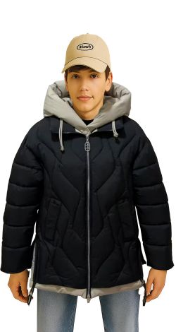 Зимова стьобана куртка з об'ємним капюшоном і двосторонньою блискавкою