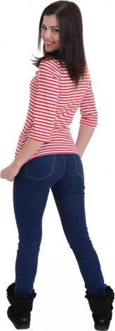 Youth casual blouse in stripes with lace and long sleeves