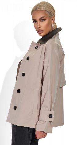 Куртка-тренч зі шкіряним коміром