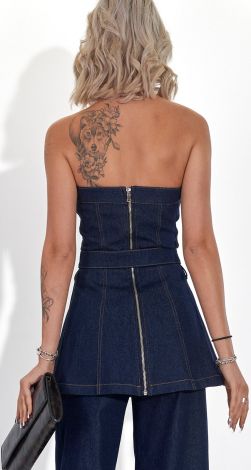 Джинсовий Корсетний Топ з Баскою
