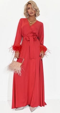 Сукню-Максі на Запах з Натуральним Пір\'я