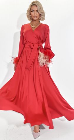 Сукню-Максі на Запах з Натуральним Пір\'я