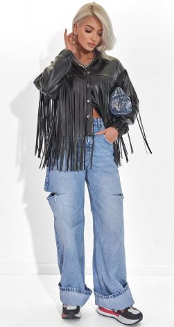 Шкіряний бомбер з бахромою