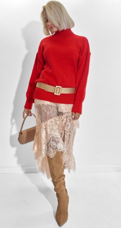 Светр оверсайз з високим горлом та розрізами