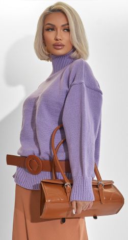 Светр оверсайз з високим горлом та розрізами