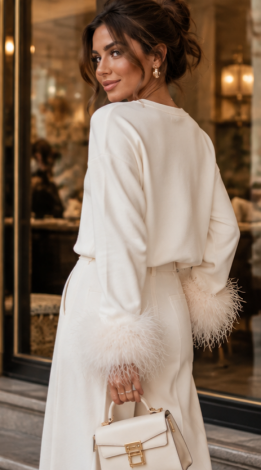 Long-sleeve Top with Ostrich Feathers - Image 4