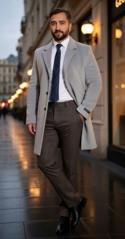  ​   Мужской стиль: Классическое кашемировое пальто в цвете Grey Melange