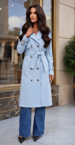 Безупречная классика: Голубой тренч из натурального коттона