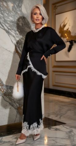 Black silk suit with lace