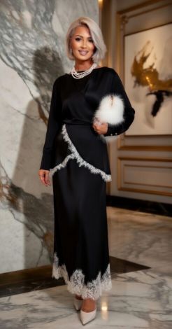 Black silk suit with lace