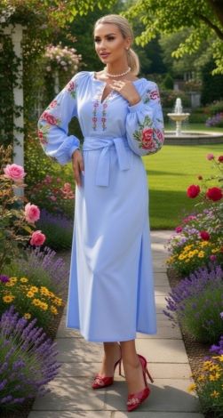 Льняное платье с вышивкой Петриковская роспись 