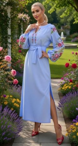Льняное платье с вышивкой Петриковская роспись 