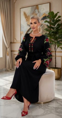 Льняное платье с вышивкой Петриковская роспись 