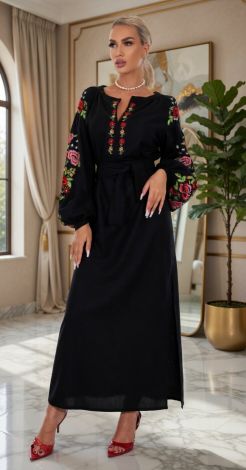 Льняное платье с вышивкой Петриковская роспись 