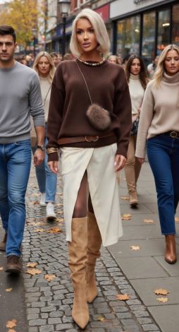 Women's oversized knitted sweater with a round neckline