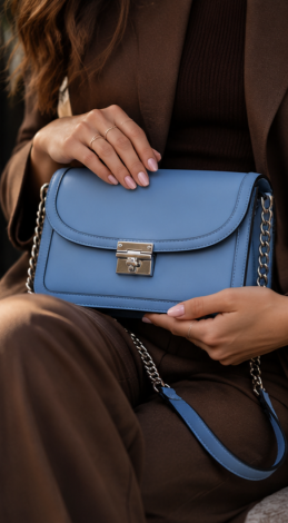 LEMANTA Sky Blue premium eco-leather crossbody bag with a metal clasp and chain strap - Image 4