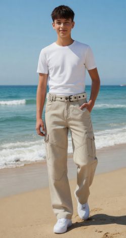 Wide-leg linen pants for teens — beige cargo pants, Summer 2026