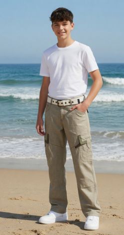 Wide-leg linen pants for teens — beige cargo pants, Summer 2026
