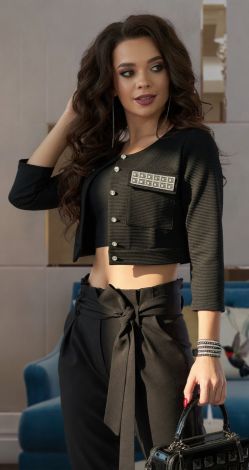 Black crop cardigan with rhinestones