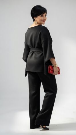 Black Pantsuit with Loose Tunic and Elastic Waist Pants