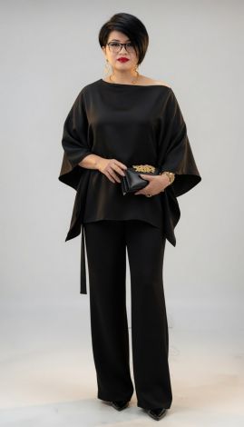 Black Pantsuit with Loose Tunic and Elastic Waist Pants