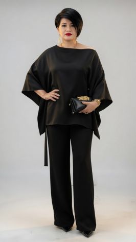 Black Pantsuit with Loose Tunic and Elastic Waist Pants