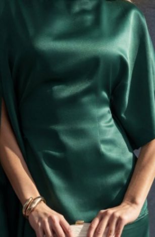 Emerald Silk Pantsuit with Cape-Style Tunic and Ties