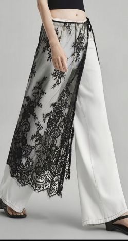 Black Lace Apron Skirt with Ties for Layering