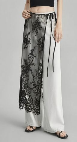 Black Lace Apron Skirt with Ties for Layering
