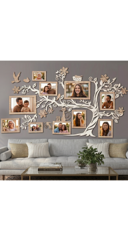 HDF Family Tree Picture Frames for Wall — Large Multi-Photo Frame Collage Set Home Decor