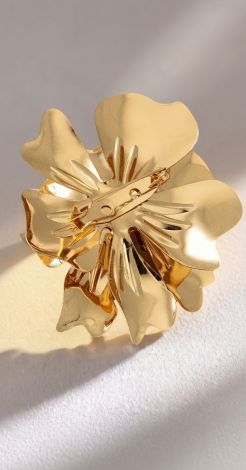 Large Metal Flower Brooch with Pearl - Image 4