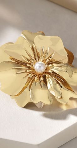 Large Metal Flower Brooch with Pearl