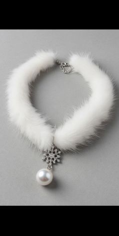 Fur Choker with Snowflake and Pearl Pendant